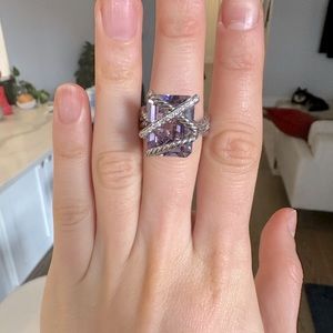 David Yurman Amethyst and Diamond Cable wrap Ring with box EXCELLENT CONDITION